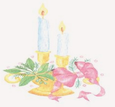 Two candles with holly and pink ribbons